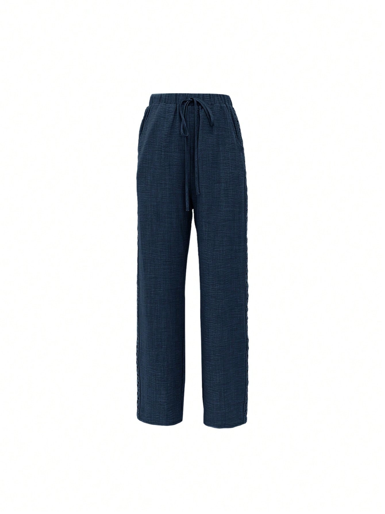 EMERY ROSE Women's Casual Jeans-Like Side Lace Long Pants Navy Blue