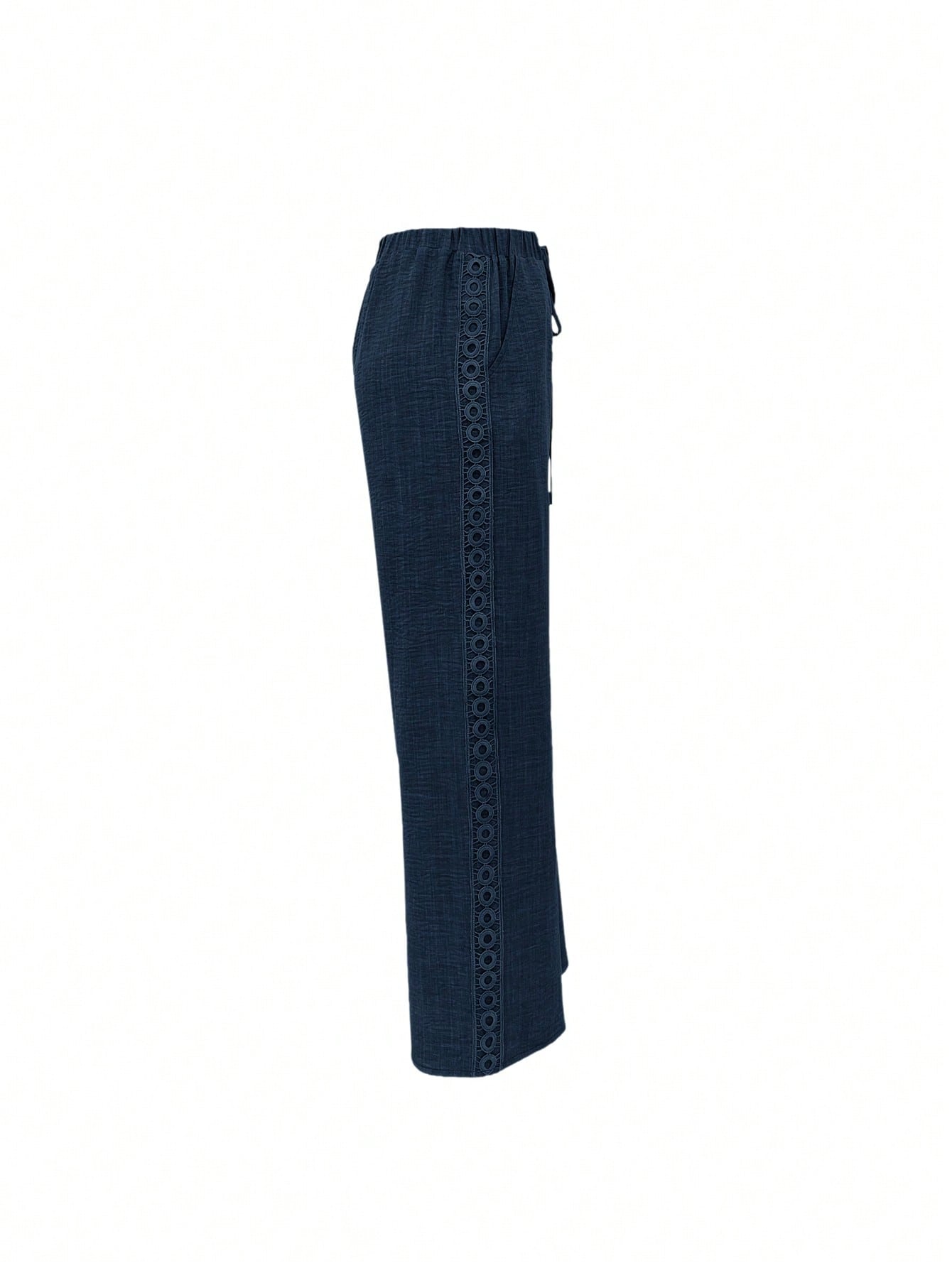 EMERY ROSE Women's Casual Jeans-Like Side Lace Long Pants Navy Blue